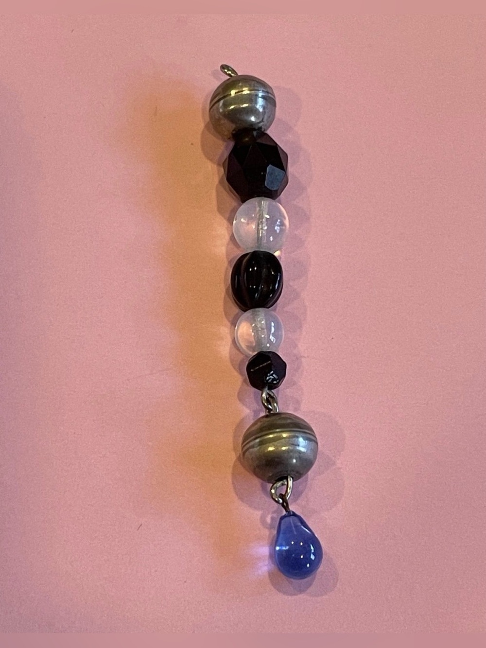 Sterling Silver Ball Black Jet Opalite Blue Glass Bead Pendant #7214